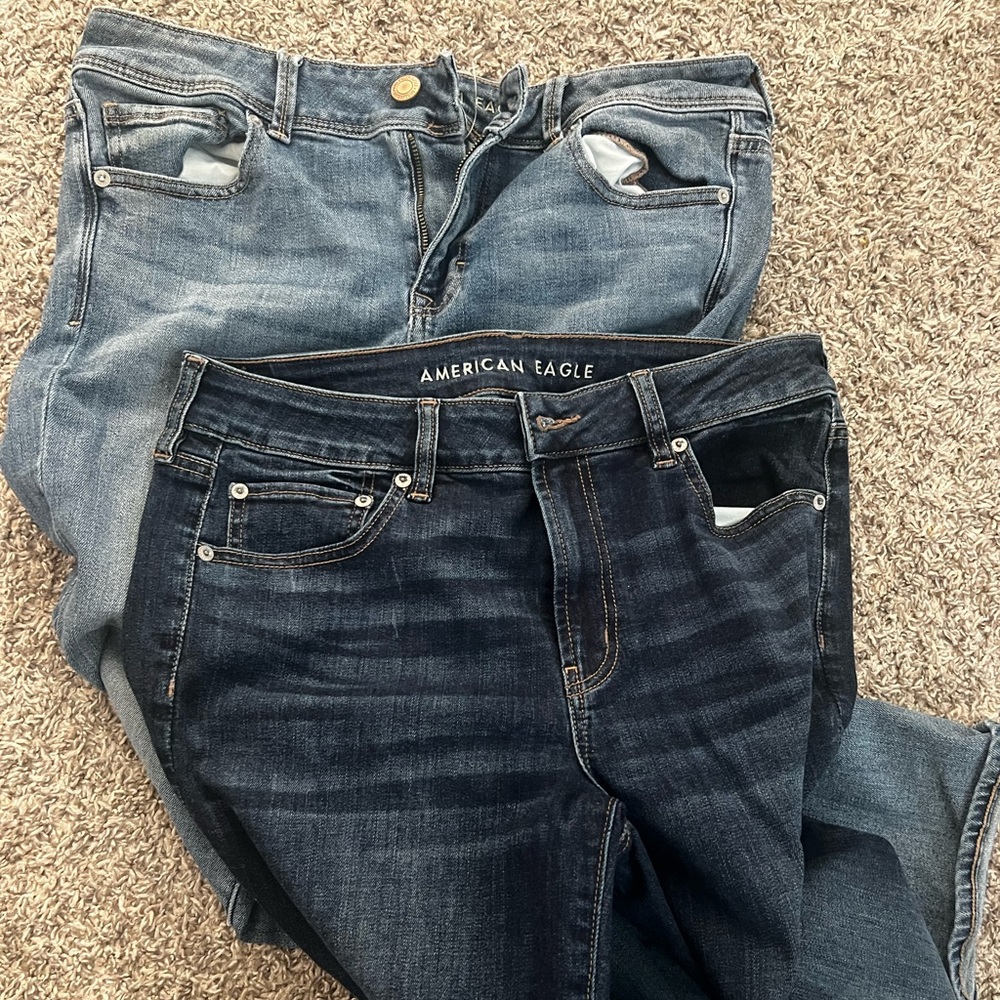 American Eagle Outfitters Women's Dark and Light Blue Flared Boyfriend Jeans